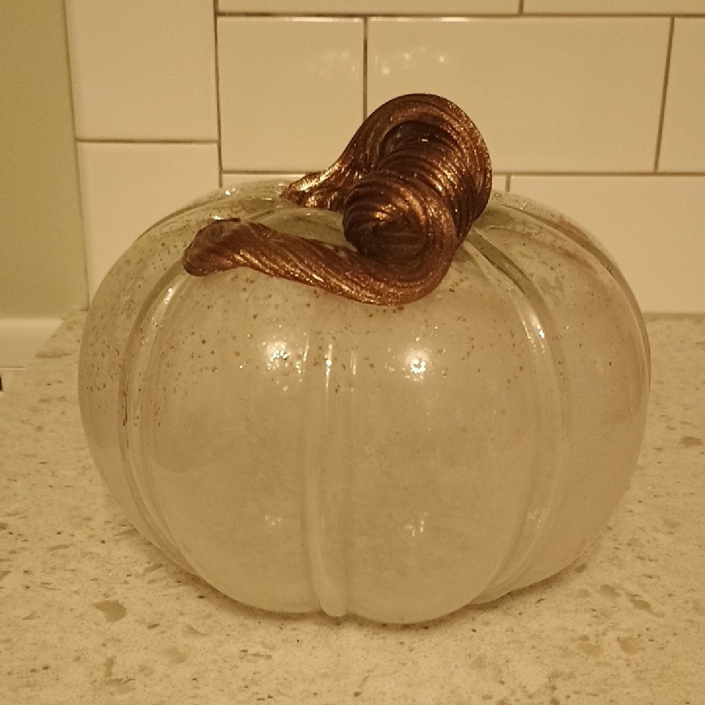 Rachel Zoe Hand Blown Glass Pumpkin Decor With Gold Flecks And Bronze Stem